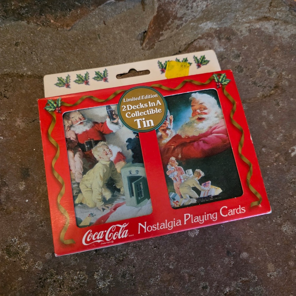 Coca-Cola Nostalgia Playing Cards 2 Decks Collectible Tin Santa Claus 1996 Set